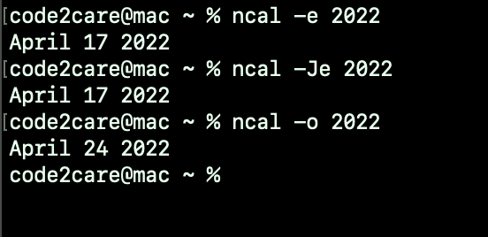 2022 Easter dates using macOS Terminal Command 